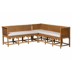 bali & pari Seranay Bohemian Scallop Light Honey Rattan 2-Piece Dining Nook Set
